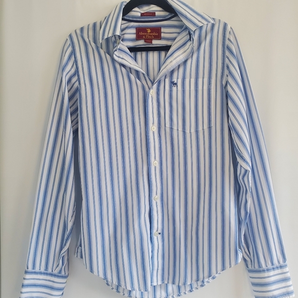 Abercrombie & Fitch Other - Abercrombie & Fitch Men's Size S Muscle L/Sl white shirt with Lt. Blue stripes